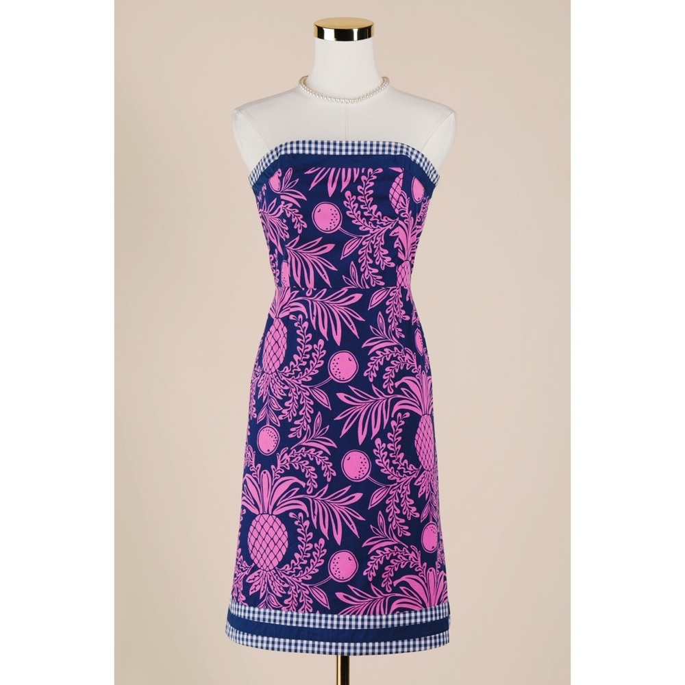 Sz 2 Lilly Pulitzer Navy & Hot Pink Southlake Pineapple Print Mini Dress EUC